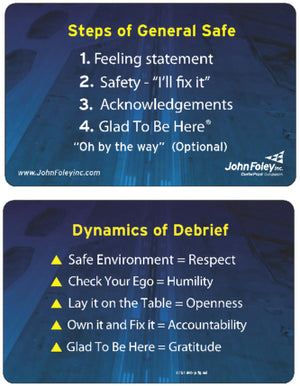 10 Frame Work and 10 Dynamics of Debrief Wallet Cards